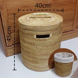 越无品牌/藤编收纳杂筐储物圆形带盖衣服物大号收纳箱脏南服衣筒