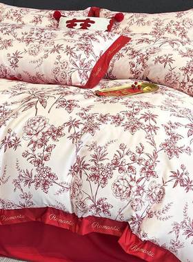 红色EX240926轻婚庆床上四件套喜庆婚被套婚礼床床单床笠结婚新嫁