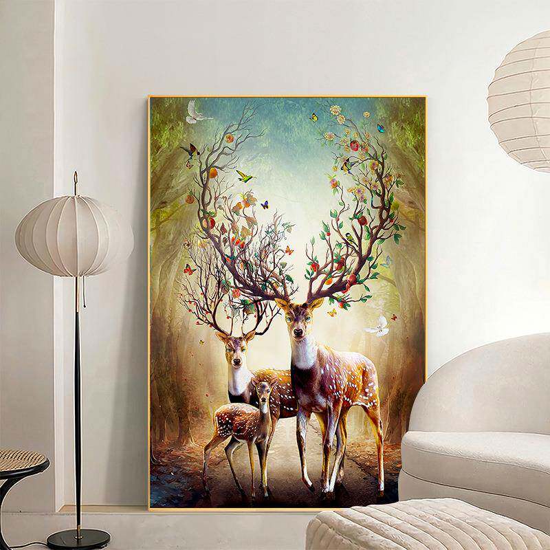 动物鹿客厅全装饰画纯手绘油画画家玄关YX-2018走廊挂福美式轻奢