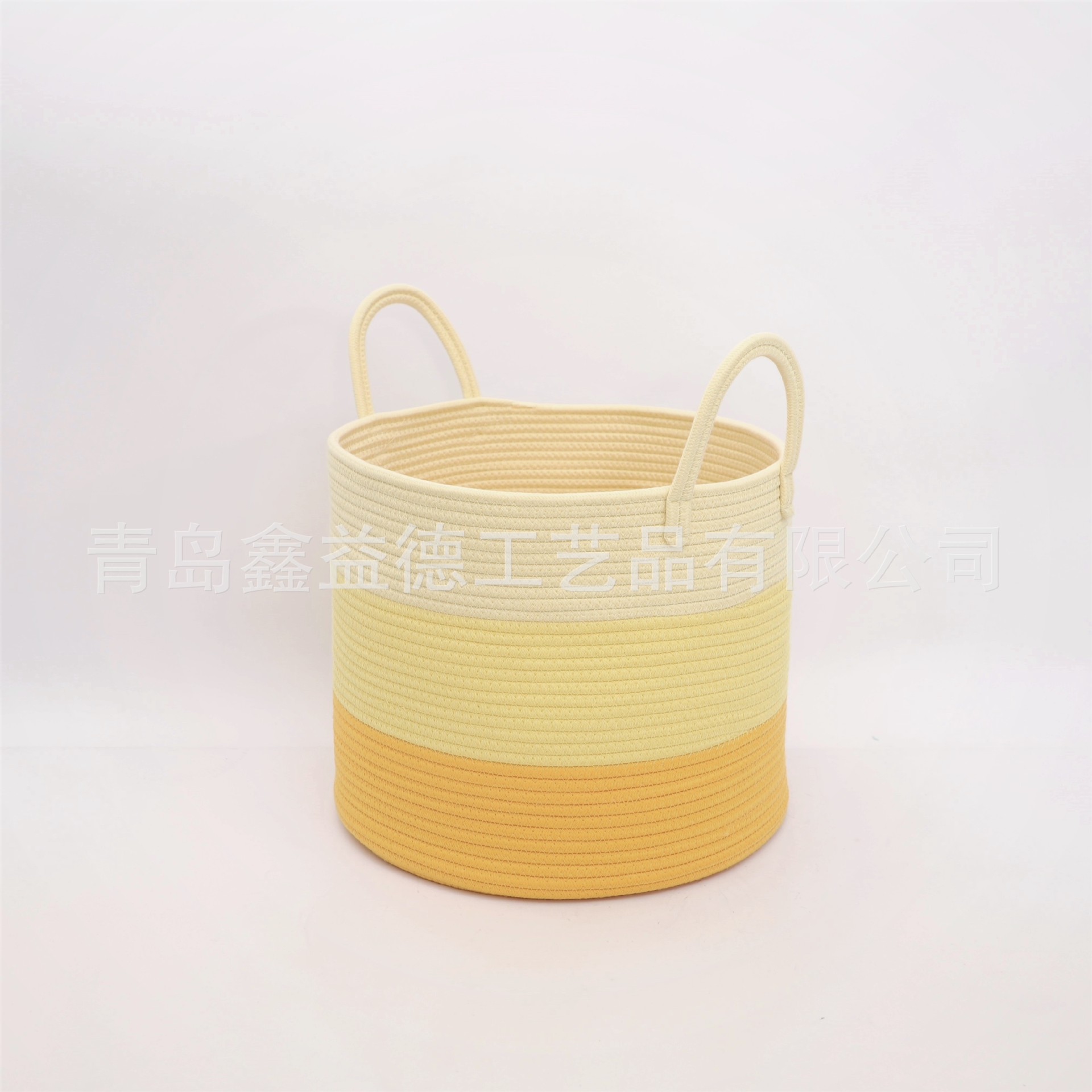 可折叠脏衣篮棉绳编织筐脏衣篓子收纳篮三拼色过度色出口亚马逊
