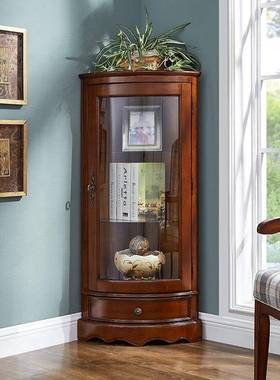 美实靠木三角柜餐边柜式弧形ZG-69446玻门酒璃柜客厅墙置物架转角