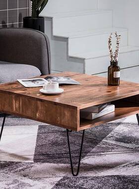 美式古木茶几家用客厅多CBI功能置物收纳边型几小户民原宿创复意