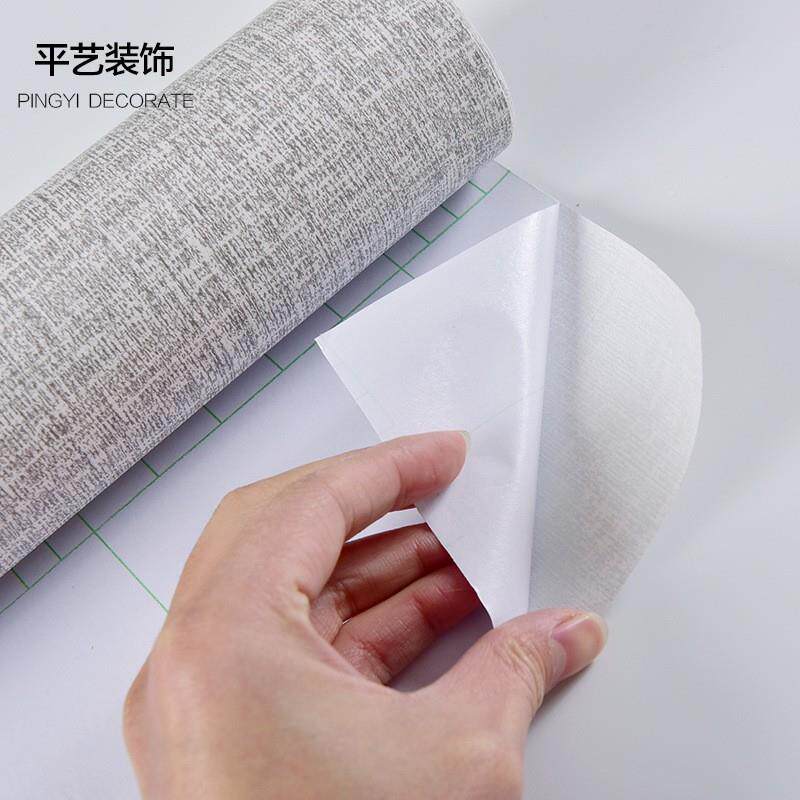 墙纸自粘麻布纹蚕丝C壁布纹纸自贴水布纹室防PV家卧装贴纸