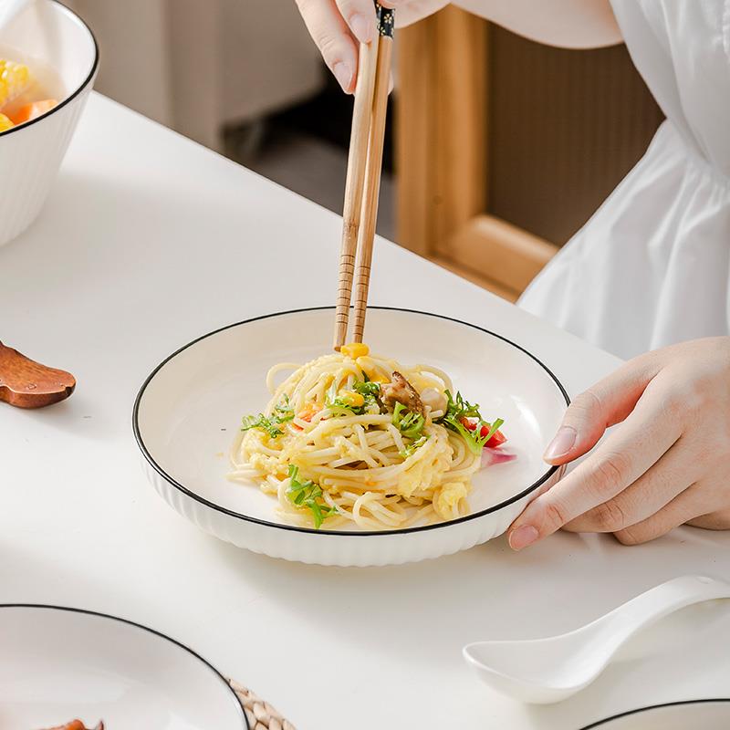 P66D竹木英本记KSX陶瓷用盘子釉下彩家餐盘套装菜碟菜盘沙拉盘8盘