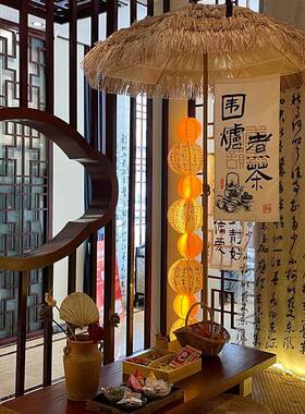 网红打装折内饰伞室氛围AL101202感茅草伞庭院景区户外叠稻卡草遮