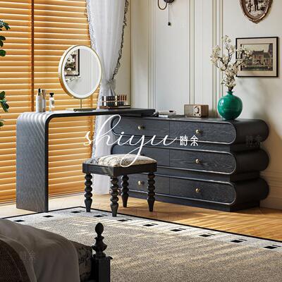 时余贝蒂梳妆台中古风一体法式覆古伸缩化妆桌卧室实木梳妆柜边柜