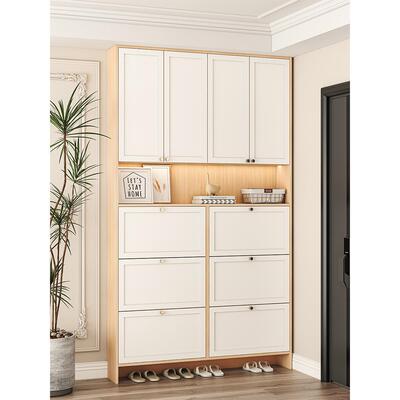 定制超薄鞋柜家用门口翻斗式储物柜奶油风入户玄关柜靠墙收纳柜