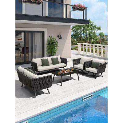 户外沙发藤编庭院简约休闲桌椅家具露天防晒阳台沙发椅铝合金沙发