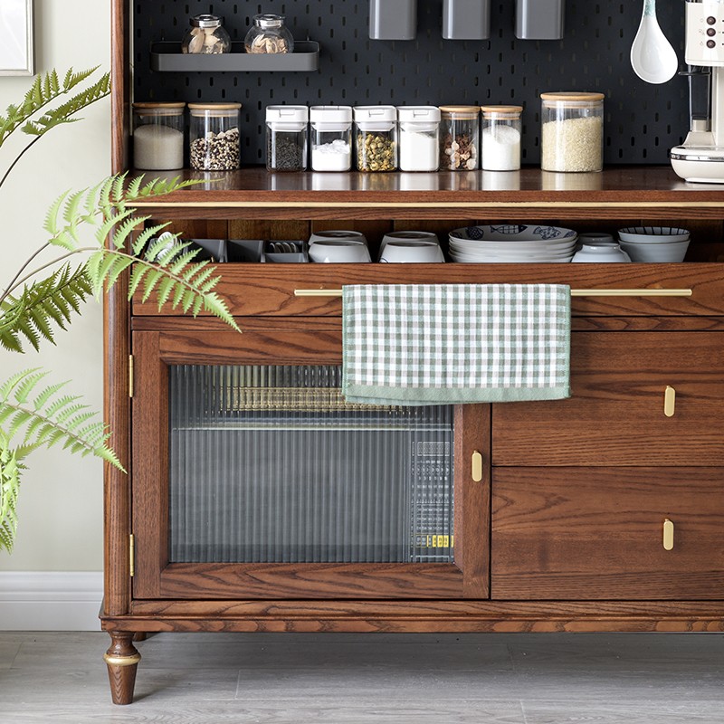 纯实木高餐边柜多功能全原木茶水酒柜美式轻奢家具整体一体置顶