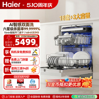 海尔麦浪洗碗机双面洗18套家用全自动嵌入式消毒功能W5000Plus