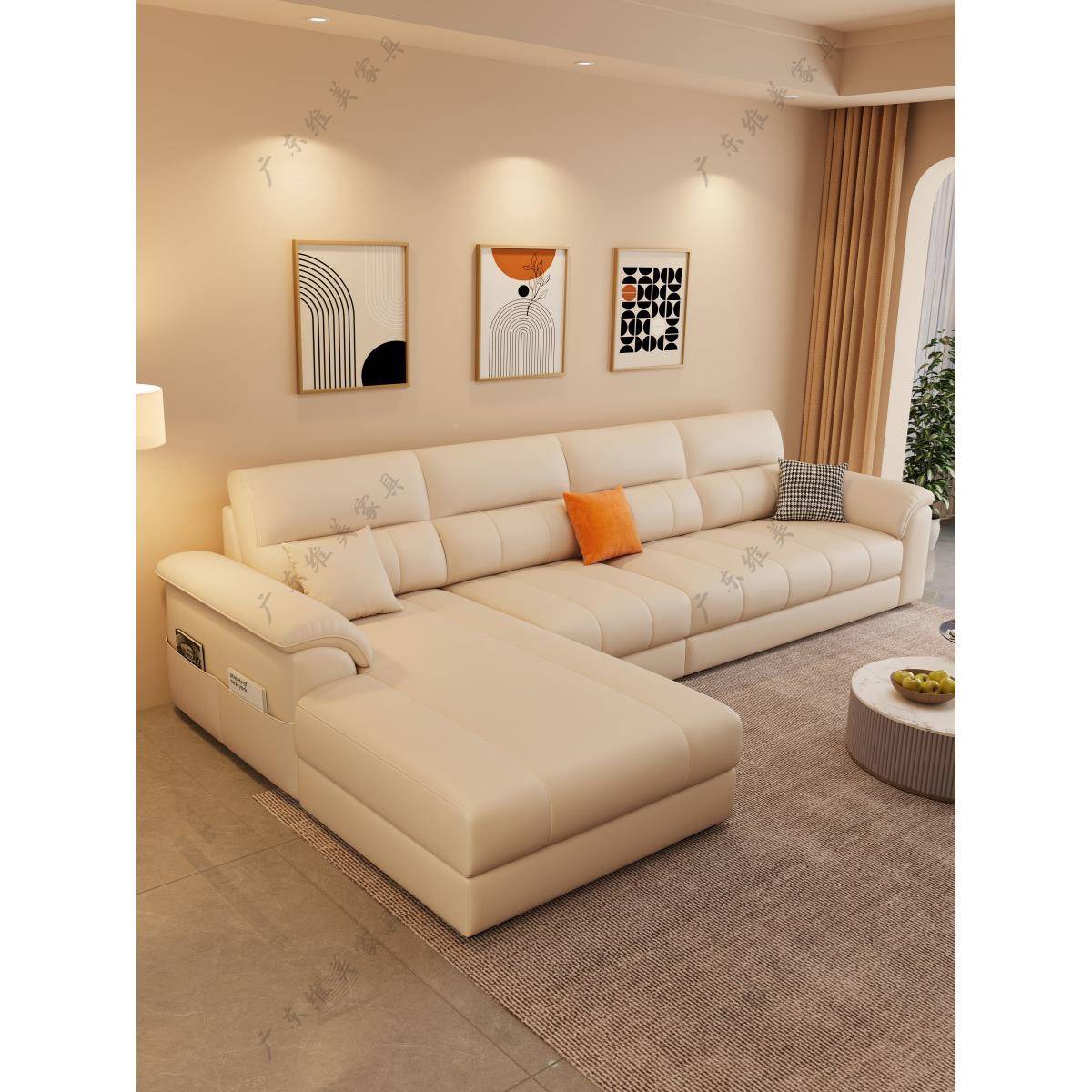 猫GXI爪皮0沙小户型家用客现厅代简约科技布直排发组225新款奶油