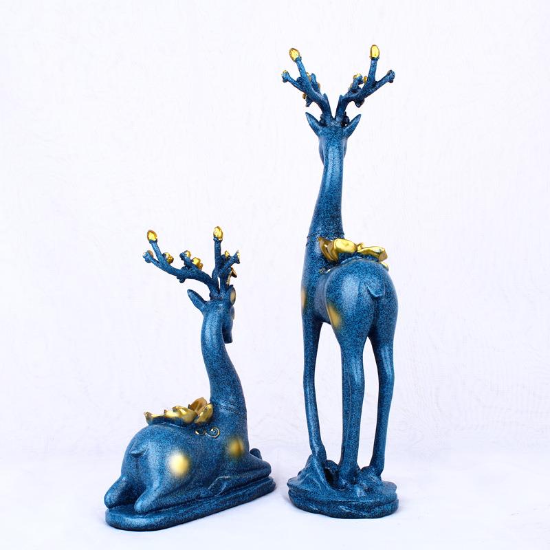 树脂工摆艺品现代WRB工简约情侣梅花鹿家对居摆设品办公桌件艺品