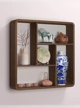 新阁中式木艺壁挂式挂墙博古架客厅墙壁多宝格子置物茶DFP展壶示