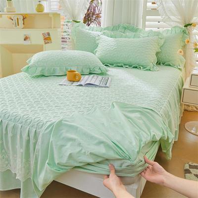 205新款纯色全2棉夹裙棉床床笠二合一蕾丝裙边床三罩宜凡4531件套