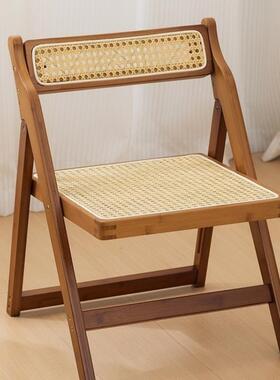 包邮小椅子折叠椅藤椅子编家ZAI用折椅民宿楠竹靠实木凳子休闲背