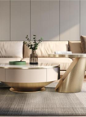 后现轻奢大理石茶88551几简约圆形小户型客厅用网代红家视柜组合