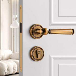 法式室锁古铜色内卧1室分体房间美式复古房金门门把手磁吸仓门央