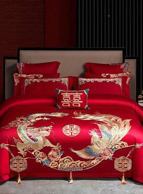 棉绒棉婚庆UKK结婚四件套纯棉全红色婚房陪嫁长被子新婚礼床上用