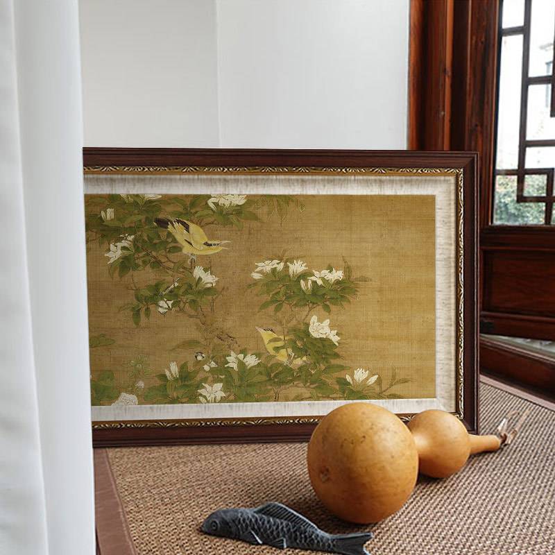 吕纪桂菊山禽图新中式复古法式中古艺术书房挂画茶楼样板间装饰画图片