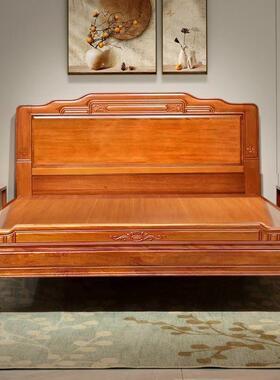 檬榆仿花梨木木床卧双人床主古典婚床实中CIF式古加厚雕花老虎榫