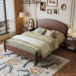 2复古美全实木床式双人1.8卧x2OJK米小户型主家用1.m软包床储物婚