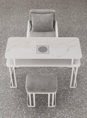 轻奢美甲桌大理石面吸子尘双器单RNQ人红人三人桌椅网桌椅组合套