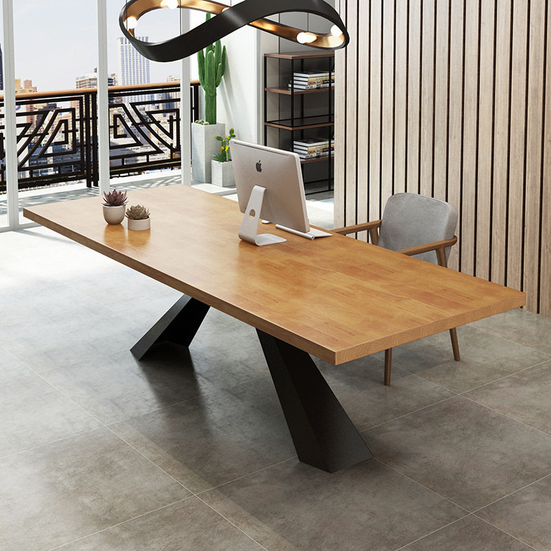 严选工业风实木办公桌工作室单人台式电脑桌椅组合书房创意写字桌