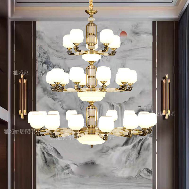 新中式复式楼别墅客厅大吊灯中空挑空楼中楼梯间长吊灯三四层新款