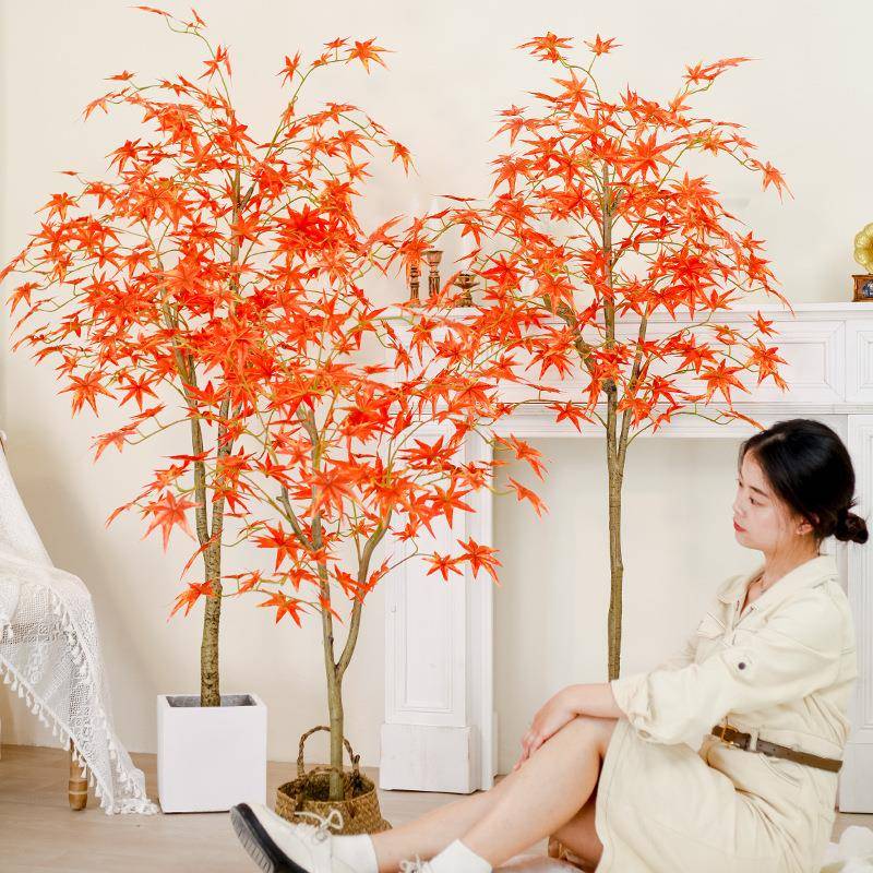 热销真盆栽红WKT枫树绿造景景观装饰仿植物植仿真假栽树盆家居装