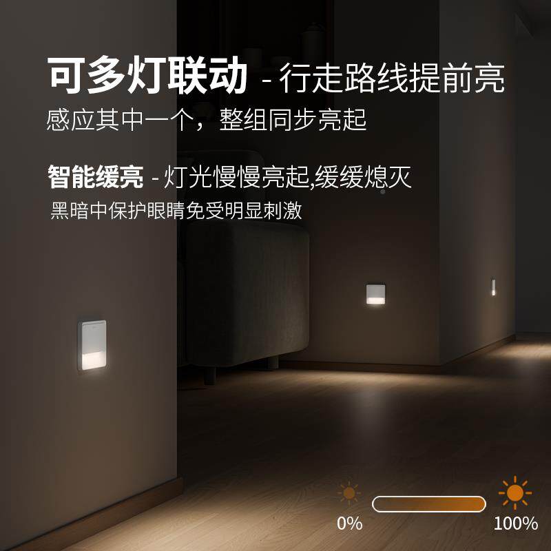 智物智能8夜6型体感应地28脚灯LED人来人即亮联动过道睡卧室小眠