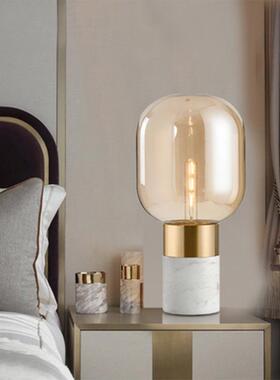 美式后现代白色花纹大房理色石台台灯GAC铜云石设计师样板客厅卧