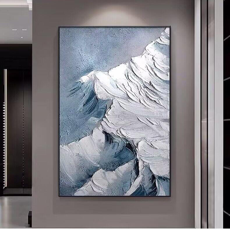 纯手景IQA绘抽象雪山理风客厅装饰画立体肌山峰竖版玄关过道油厚