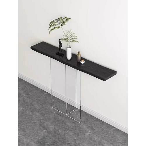 玄关子轻奢亚艺克力靠墙窄柜自然边原木桌台入户正SJK对门简约现