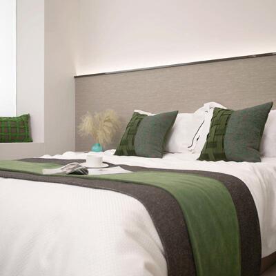 店现代简约森林绿酒件民宿床品多套样板配房设计师软LYE装搭抱枕