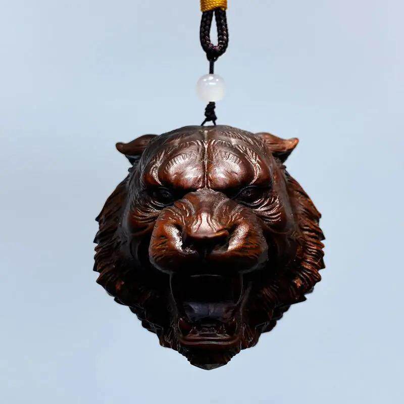 旧藏小叶黄杨木雕刻件生虎头威虎虎生复肖古NQT文玩男士随身手把