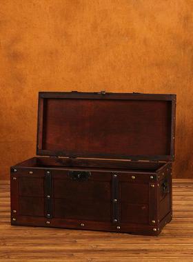欧式复古摄锁木大箱BSZ手工做旧老式收纳箱子橱窗摆件带拍道具装