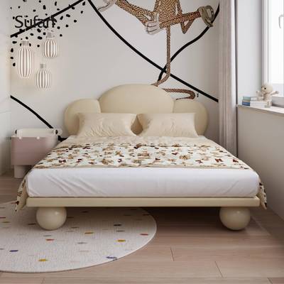 实舒梵泡CTM泡代床/全木布艺儿童床/法式奶户油风粉色次卧小型现