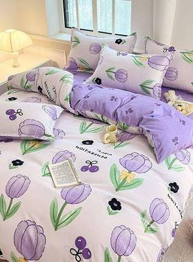 Q1L秋加厚磨毛四BED件床单被套简约被纯套罩床上用品亲冬肤三件套