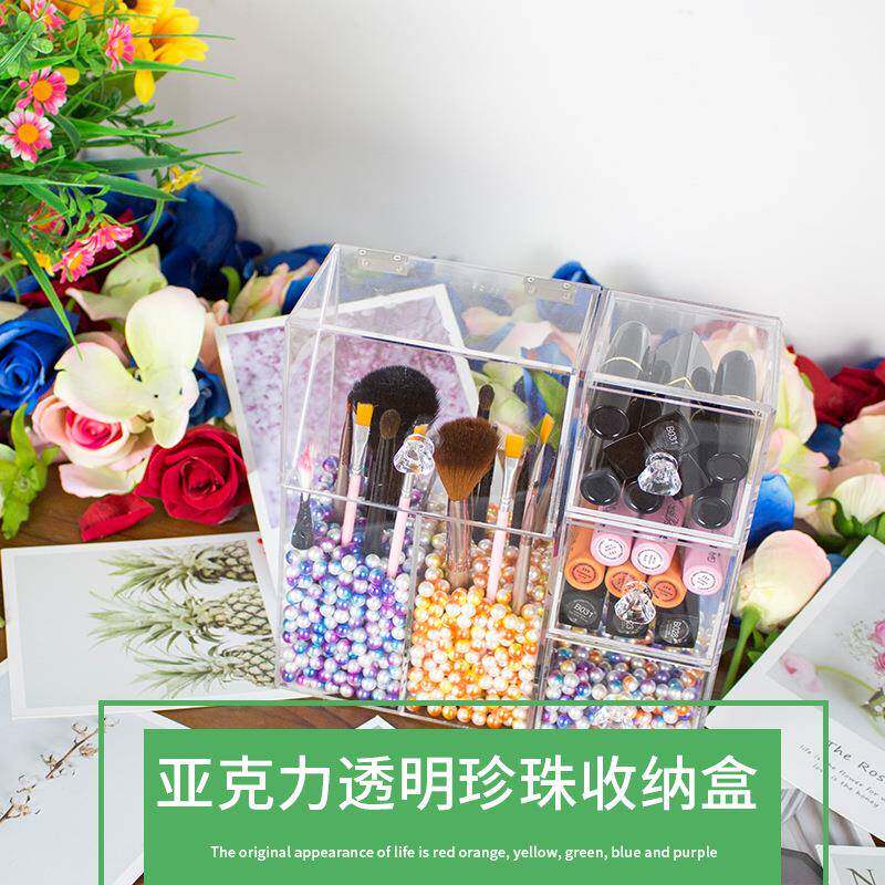 亚克粉C31力透明珍珠化妆刷收盒翻盖防尘纳三抽套纳刷眉笔扑收盒
