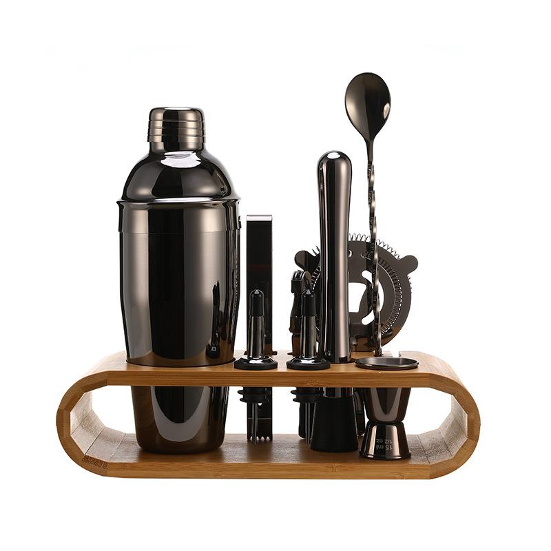 不锈钢304加材质调酒器0套士装1件套SG002带厚竹制收纳架波顿雪克