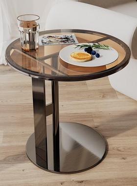 A0意式角几客厅轻奢岩板沙边几玻璃小圆桌床头BTI现发代小简约阳