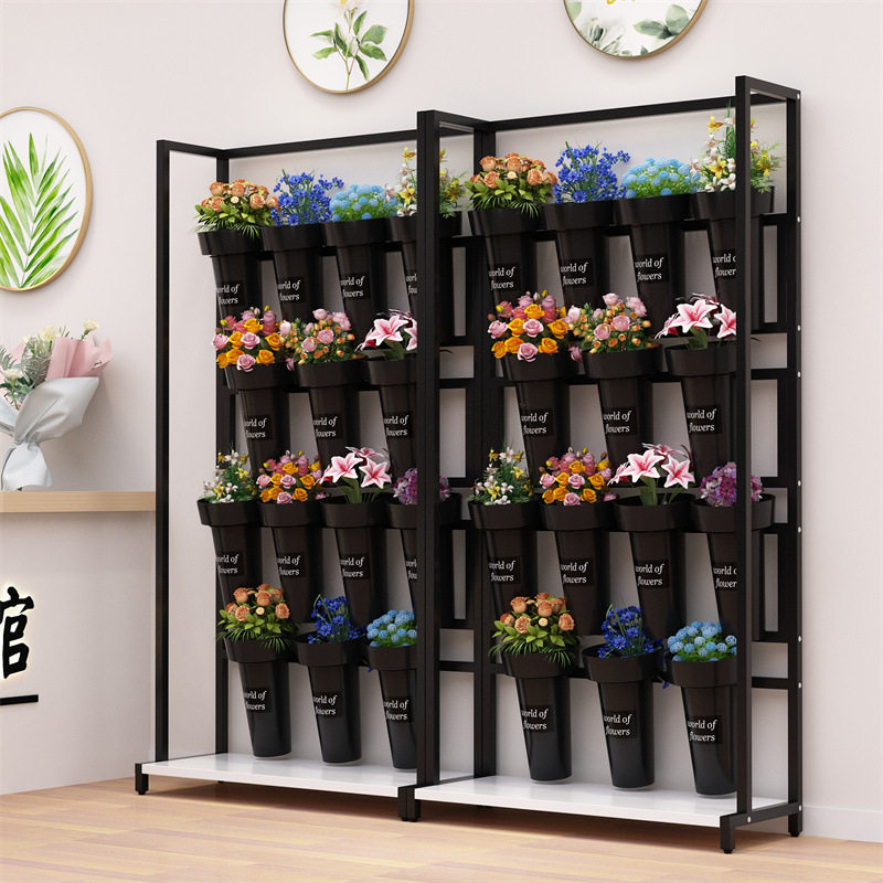 花店花架鲜花展示架法式多层圆桶架铁艺鲜花落地简约花店花架摆摊