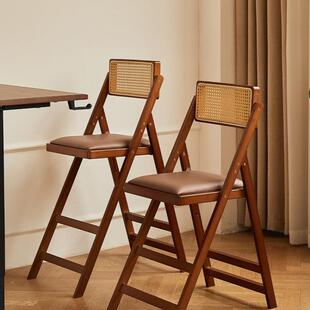 可折椅叠吧台家用现代简约高脚凳椅MTO实木酒吧餐椅厅日式藤编靠