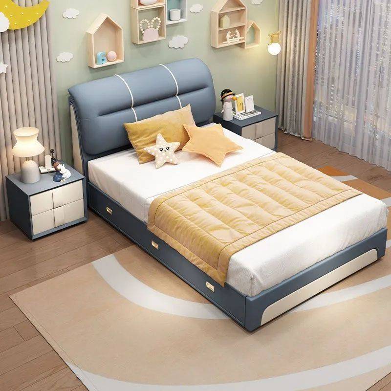 简约耐用皮床高档单人床儿童床男孩1.2米床小户型次卧床1.35m软包