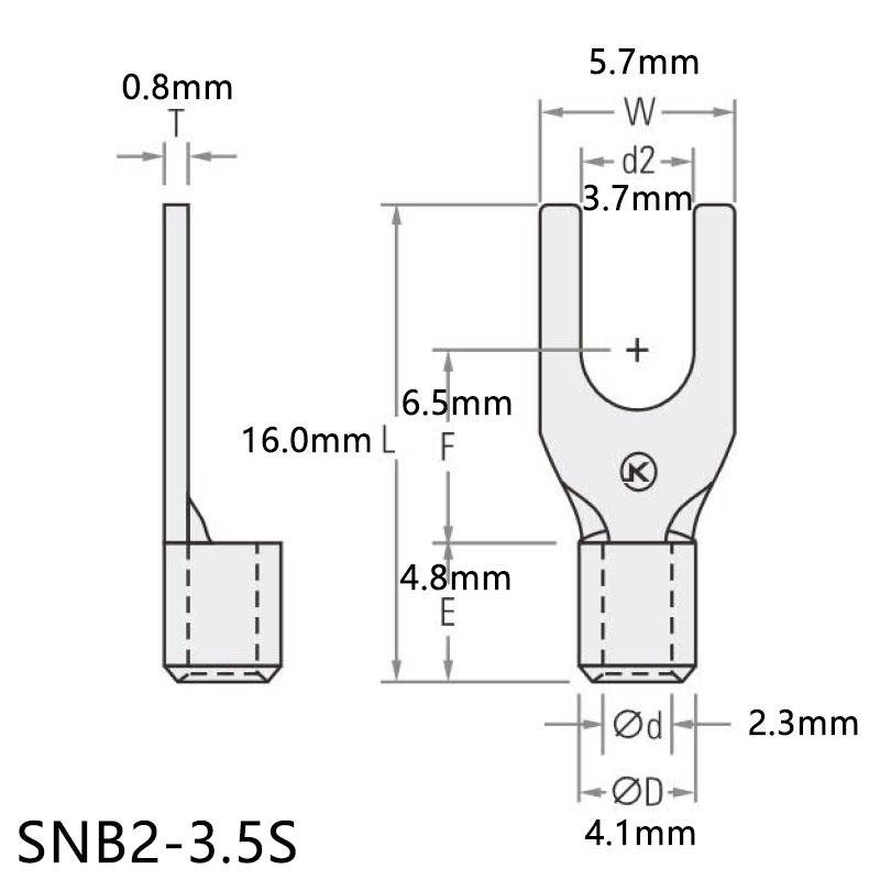 SNB2-3.5S冷压接线端子接头 U型裸端子线耳厚紫铜裸端 M3.7铜鼻子