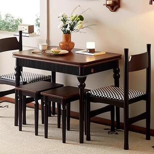 餐桌椅组合古餐台形见描述家用可变方桌吃饭桌法风式复古可折叠长