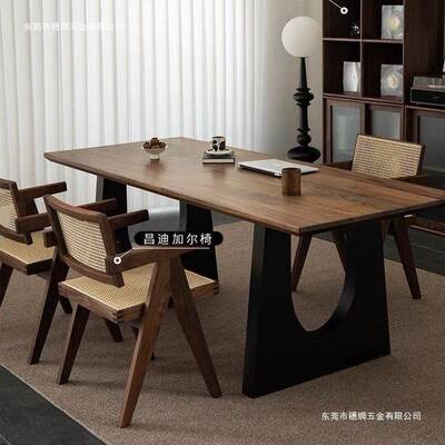 实木餐桌胡桃木色原木客厅餐桌椅长书桌工作台大板一体会议办公桌