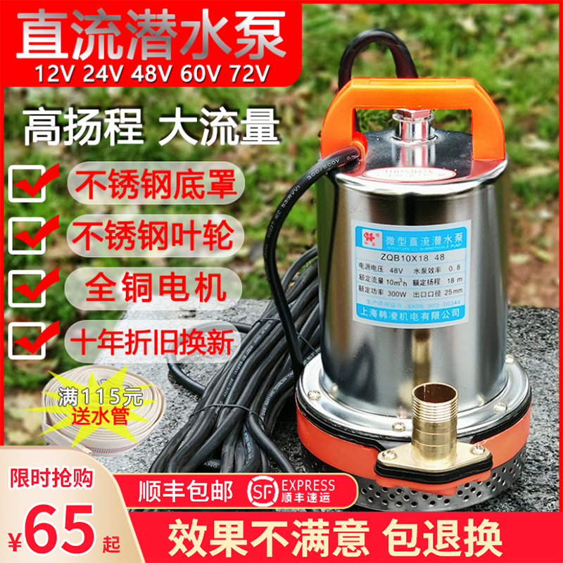 直流潜水泵电动车12V24V48V60V伏一寸高扬程抽水机电瓶浇菜水井泵