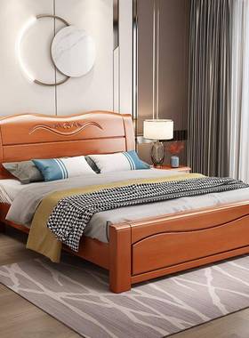 新中式实木床1.米大1.5米1.2M双人室床经济型家具主卧73518储床物