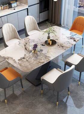 岩板西餐厅桌小户家用轻奢现代简约餐长Z245方形饭桌椅组型合X型